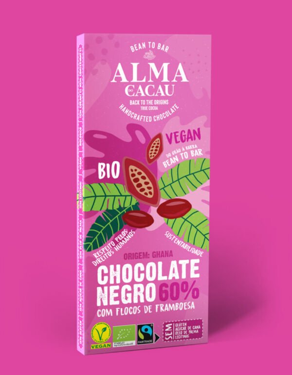 Chocolate Negro com Flocos de Framboesa 60%