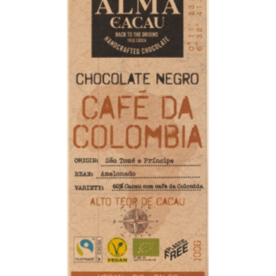 Chocolate Negro 60% Cacau com Café Torrado - Alma do Cacau